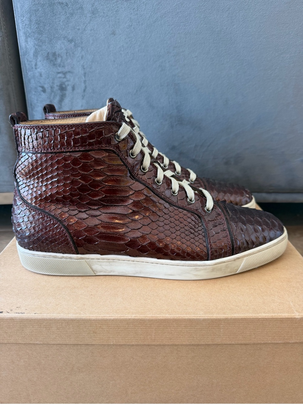 Christian Louboutin snakeskin Louis rantus sz 46.5 13.5 burgundy brown
